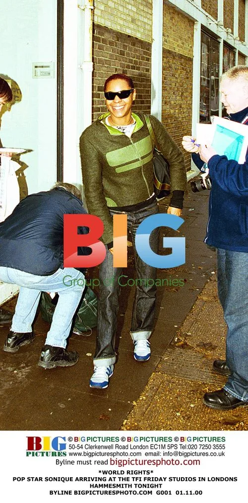 Pop star Sonique arrives at TFI Friday studios