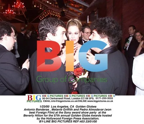 Antonio Banderas, Melanie Griffith and Pedro Almodavar at Golden Globes party