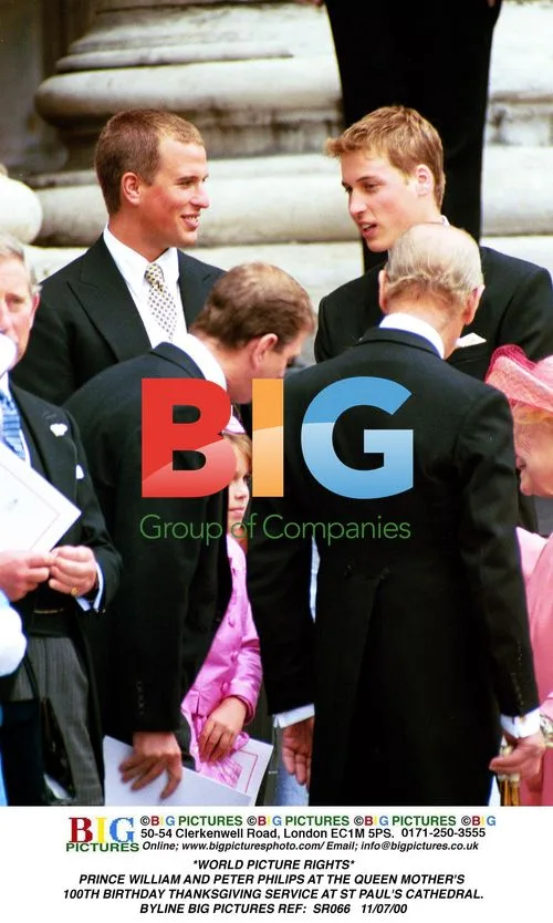 PRINCE WILLIAM AND PETER PHILIPS AT QUEEN MOTHER'S 100TH BIRTHDAY