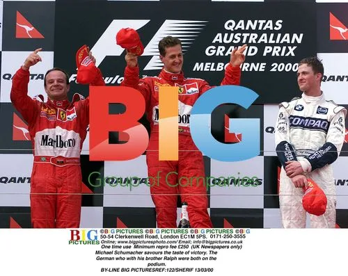 Michael Schumacher celebrates Formula 1 win