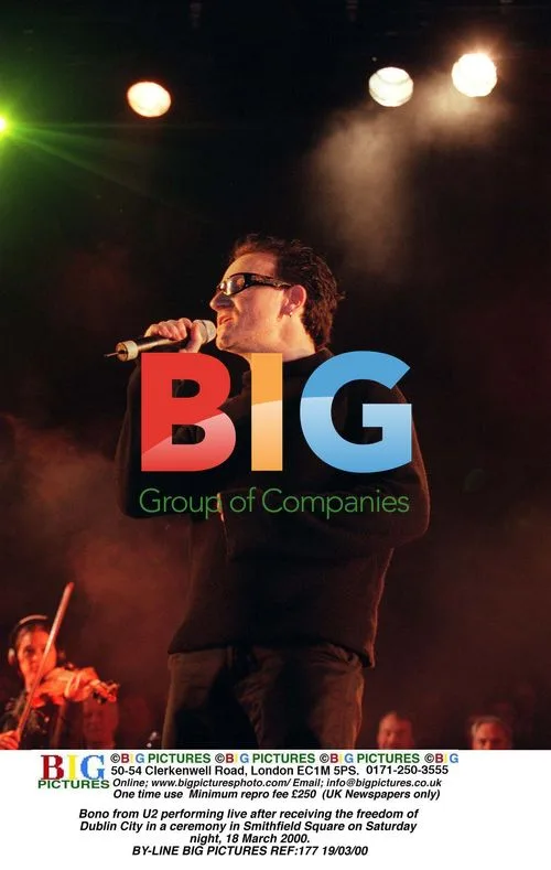 Bono from U2 performing after receiving Dublin freedom