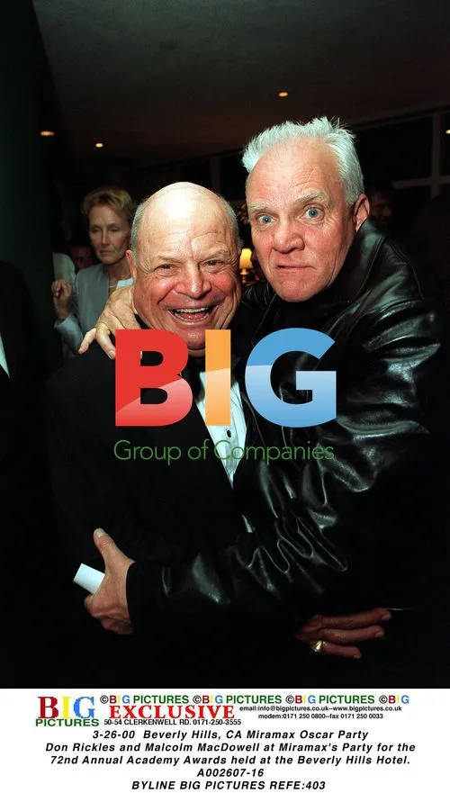 Don Rickles and Malcolm MacDowell at Miramax Oscar Party