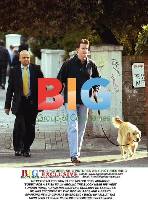 Peter Mandelson Walks Dog With Bodyguards