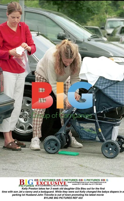 Kelly Preston takes newborn Ella Bleu out with son Jet