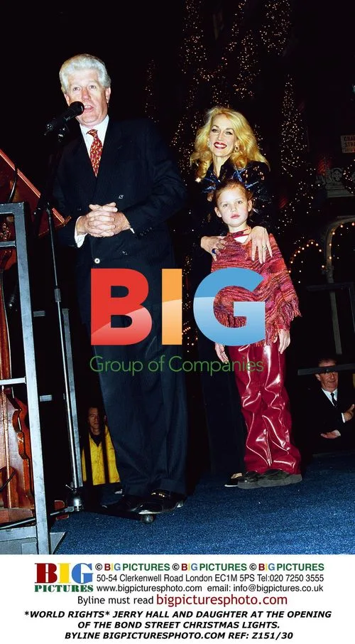 Jerry Hall and Daughter at Bond Street Christmas Lights