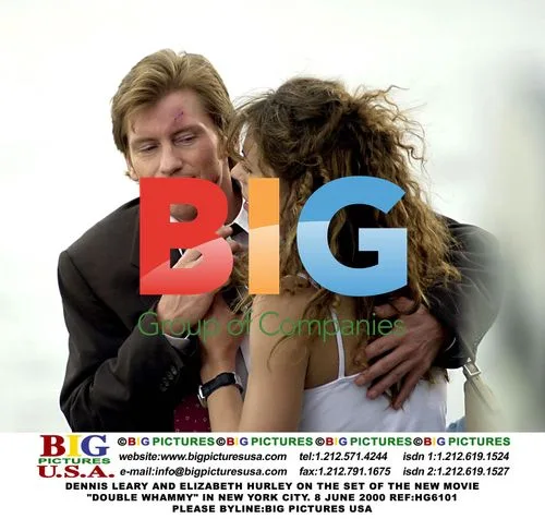 DENNIS LEARY AND ELIZABETH HURLEY on "DOUBLE WHAMMY" set