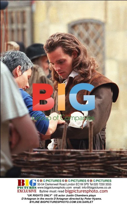 Justin Chambers as D'Artagnan on film set