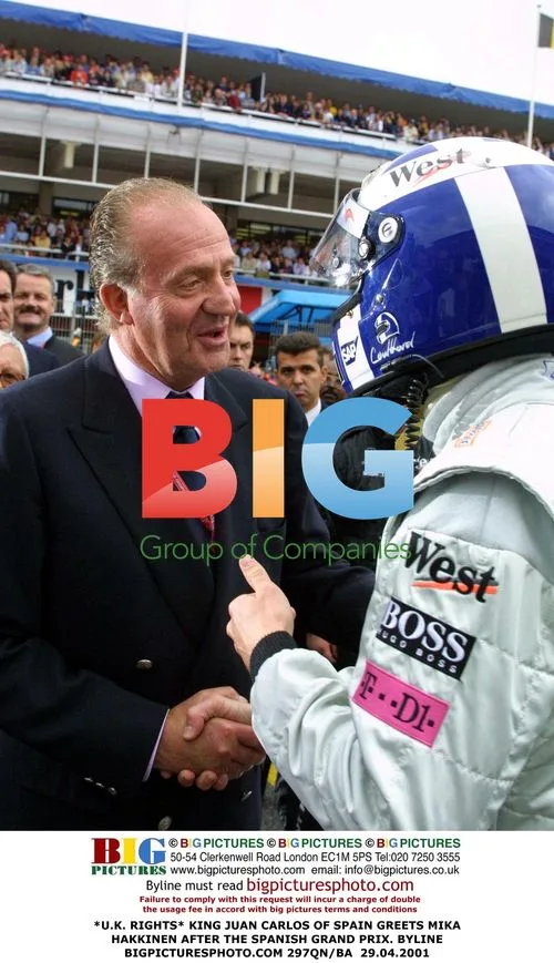 King Juan Carlos greets Mika Hakkinen at Spanish Grand Prix