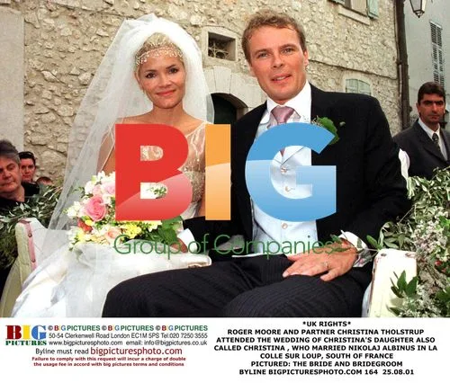 Roger Moore and Christina Tholstrup at wedding