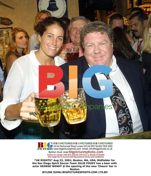 Julie Foudy and George Wendt at Cheers bar opening