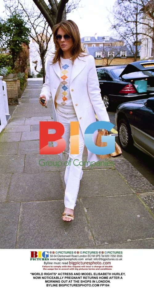 Pregnant Elisabeth Hurley returns home from shopping in London