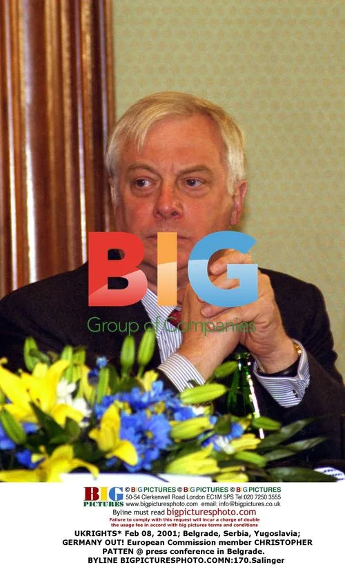 Christopher Patten at Belgrade press conference