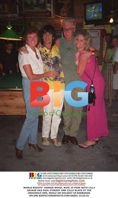 Ronnie Wood and Jo Pose with Lilly Savage and Cilla Black