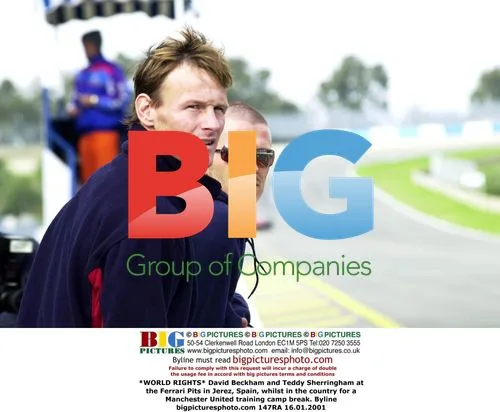 Beckham and Sherringham at Ferrari Pits in Spain