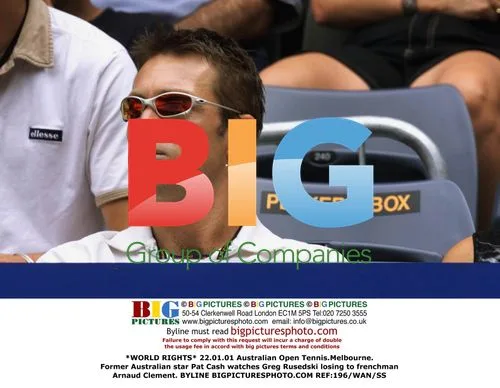 Pat Cash watches Rusedski vs Clement at Australian Open