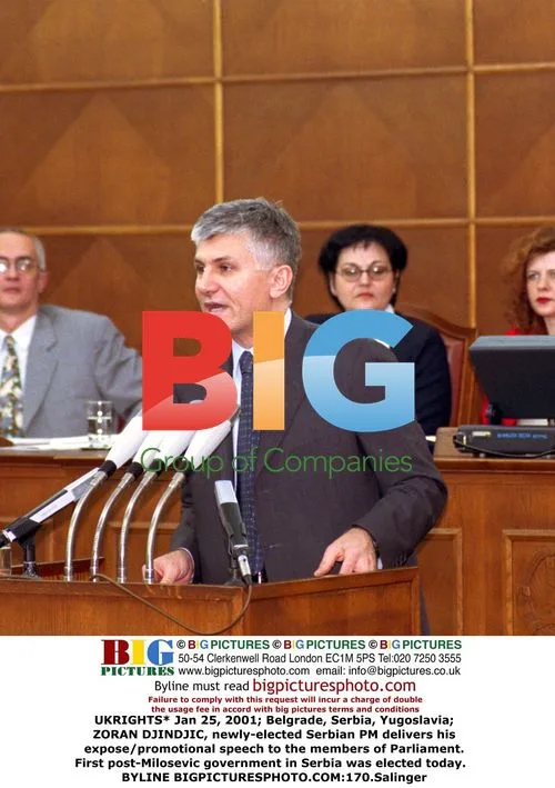 Zoran Djindjic delivers speech in Serbian Parliament