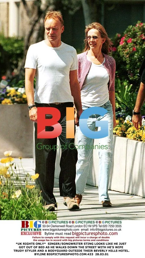 STING and WIFE TRUDY STYLER outside Beverly Hills Hotel