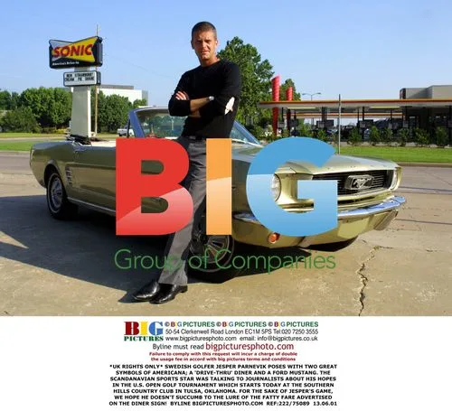 Jesper Parnevik Poses with Mustang and Diner