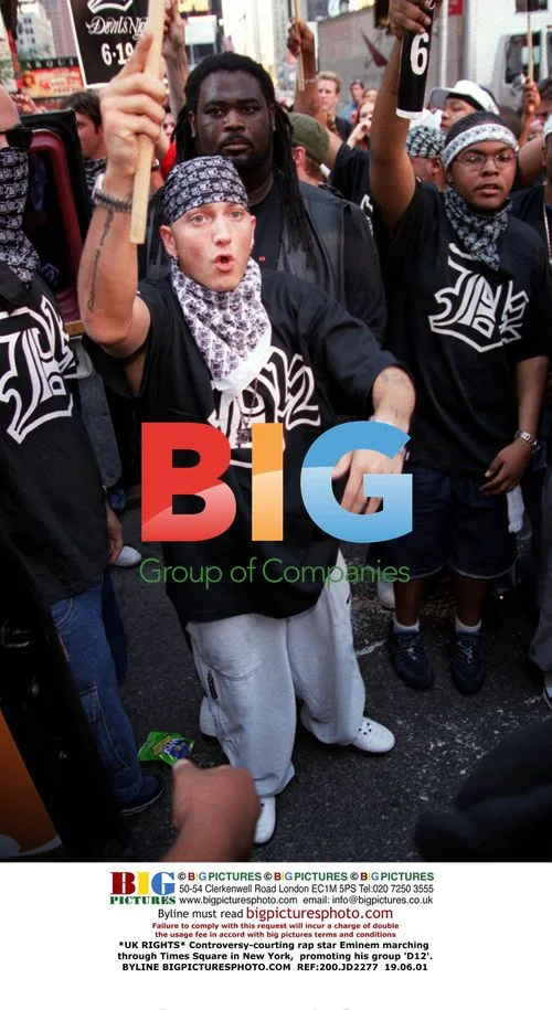 Eminem marching through Times Square, NYC
