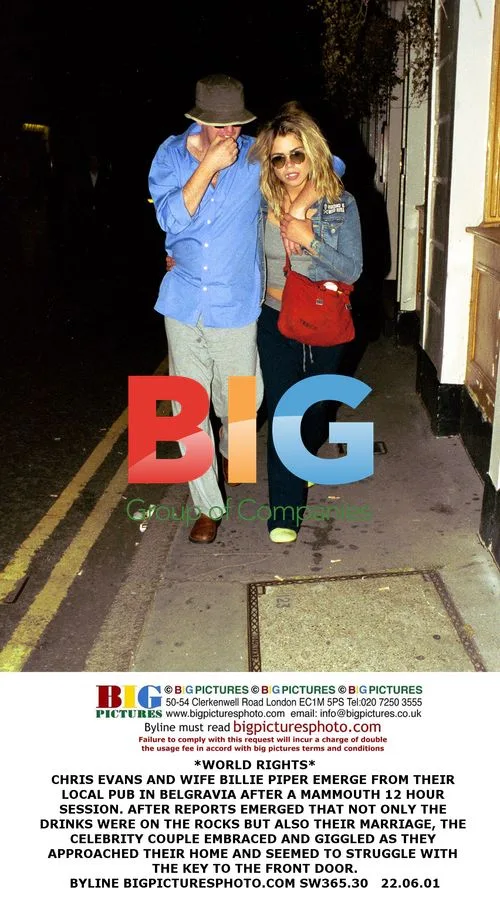 CHRIS EVANS AND BILLIE PIPER EXIT PUB AFTER LONG NIGHT