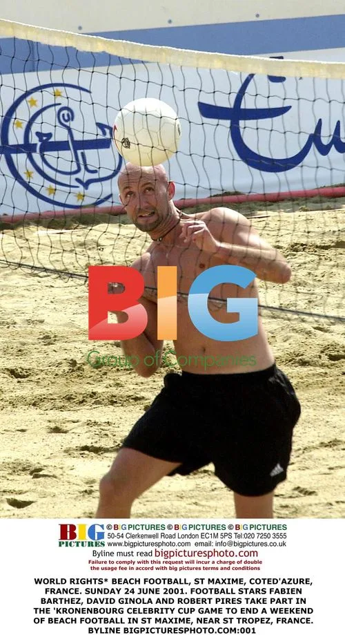 Barthez, Ginola and Pires at Celebrity Beach Football