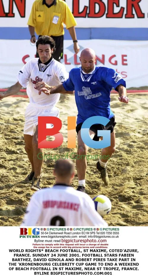 Fabien Barthez, David Ginola, and Robert Pires Play Beach Football