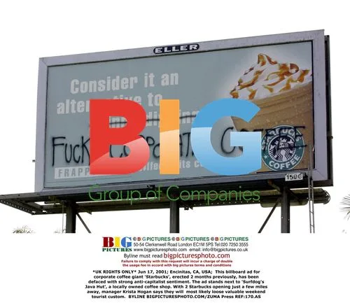 Defaced Starbucks billboard in Encinitas