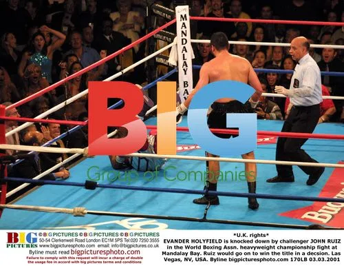 Evander Holyfield knocked down by John Ruiz
