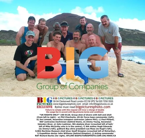 Group shot of divers with bell and shell