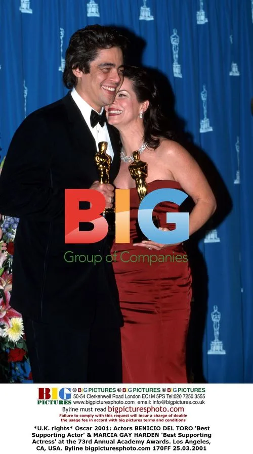 Benicio Del Toro and Marcia Gay Harden at Oscars 2001