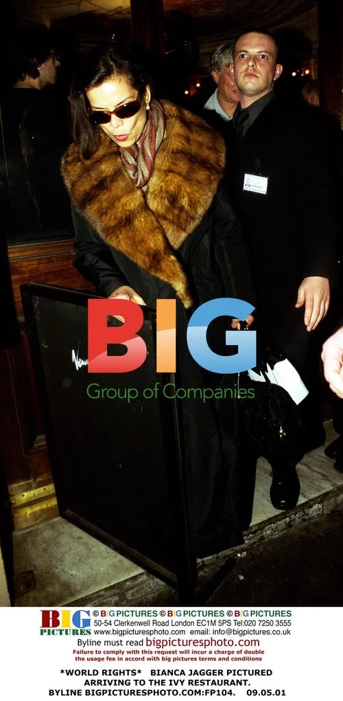 Bianca Jagger arriving at The Ivy