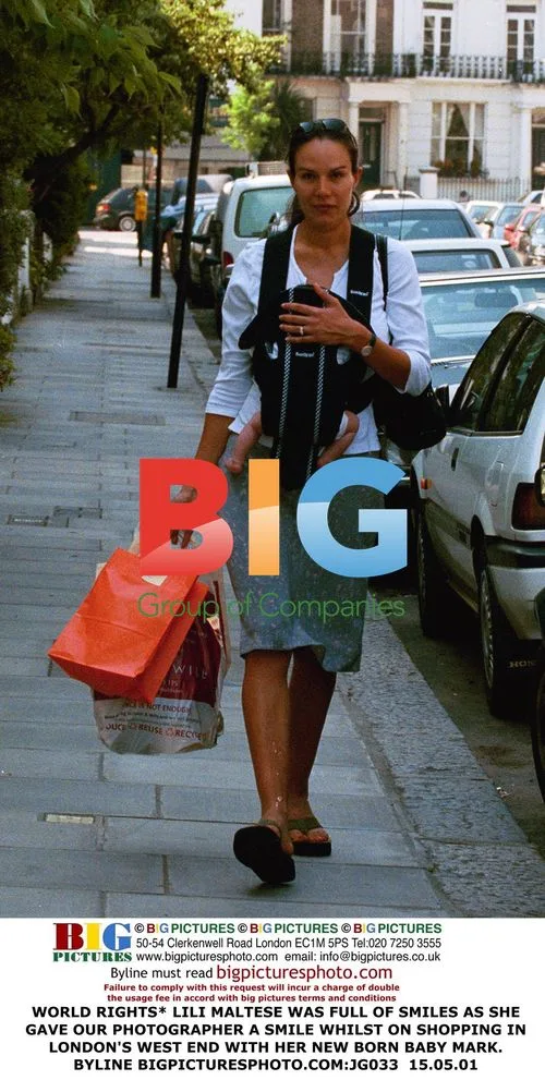 Lili Maltese with newborn baby Mark shopping in London