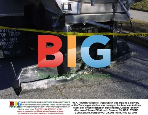 Mobil oil truck damaged after American Airlines Flight 587 crash