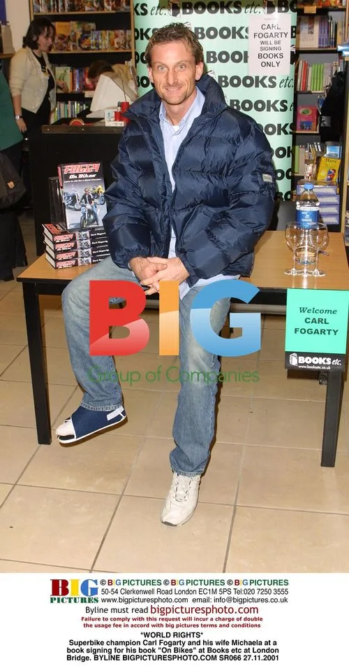 Carl Fogarty and wife at "On Bikes" book signing