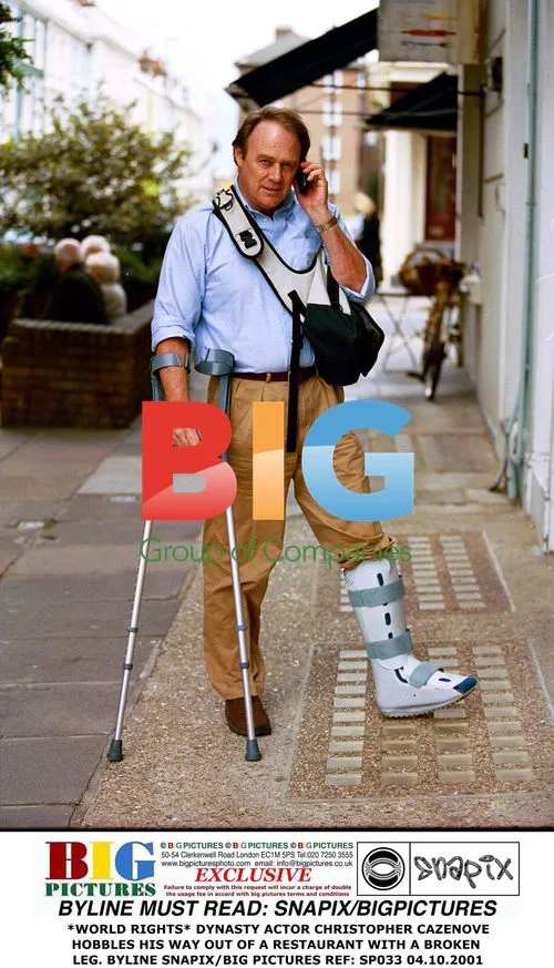 DYNASTY Actor Christopher Cazenove with Broken Leg