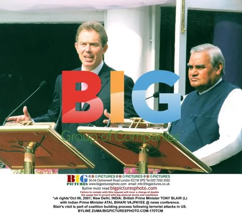 Tony Blair and Atal Bihari Vajpayee at News Conference