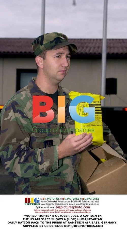 US Airman shows humanitarian ration pack