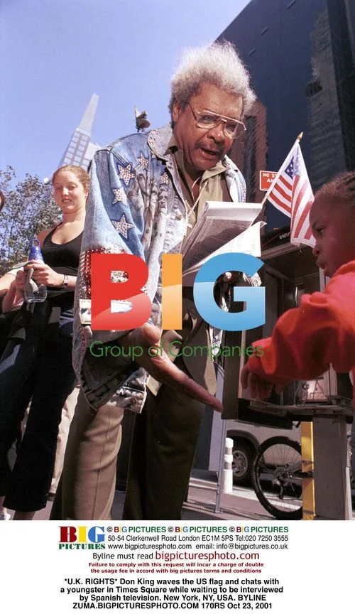 Don King waves US flag in Times Square
