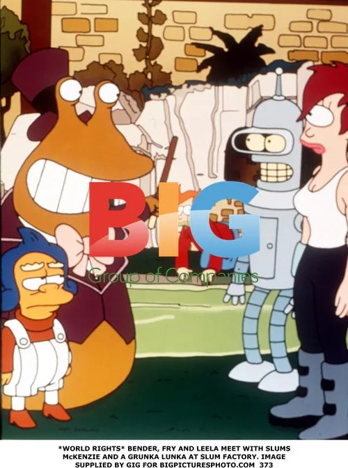 Bender, Fry and Leela at Slum Factory
