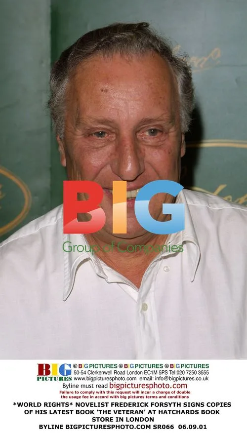NOVELIST FREDERICK FORSYTH SIGNS BOOK 'THE VETERAN'