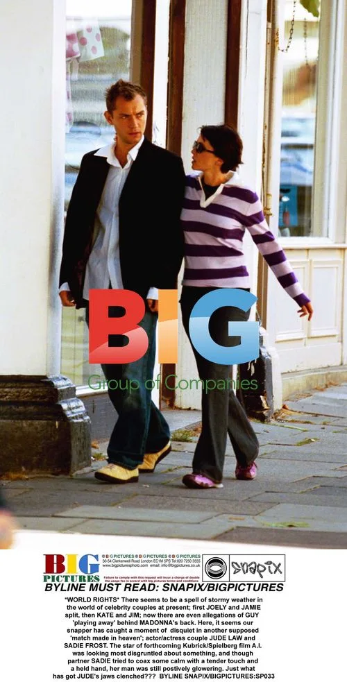 Jude Law and Sadie Frost appear disgruntled