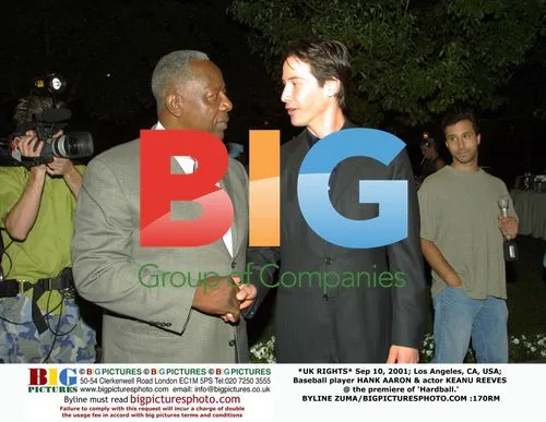 Hank Aaron and Keanu Reeves at 'Hardball' premiere
