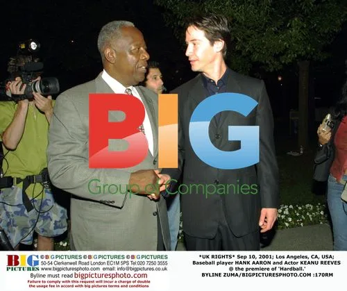 Hank Aaron and Keanu Reeves at 'Hardball' premiere
