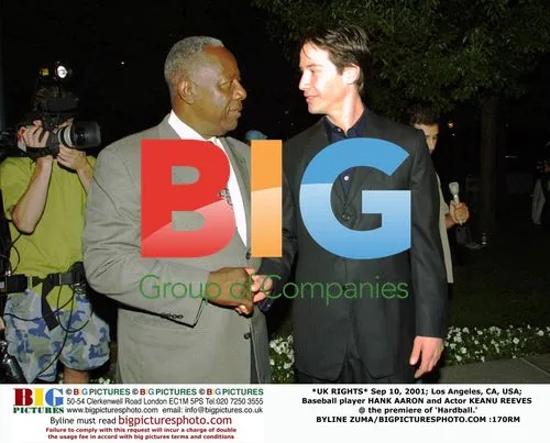 Hank Aaron and Keanu Reeves at 'Hardball' premiere