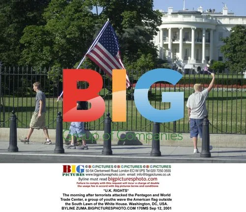 Youths wave flag outside White House