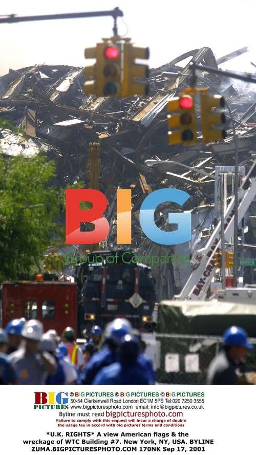 WTC #7 Wreckage & American Flags, NYC