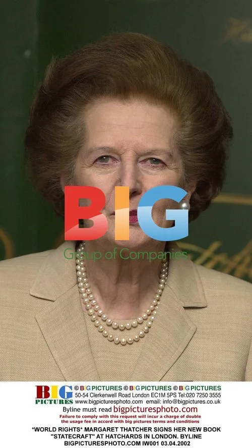 Margaret Thatcher signs "Statecraft" book in London