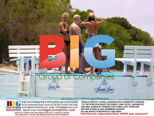 Ulrika Johnson swims with friends in Barbados