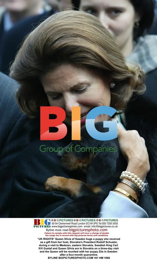 Queen Silvia hugs gifted puppy in Slovakia