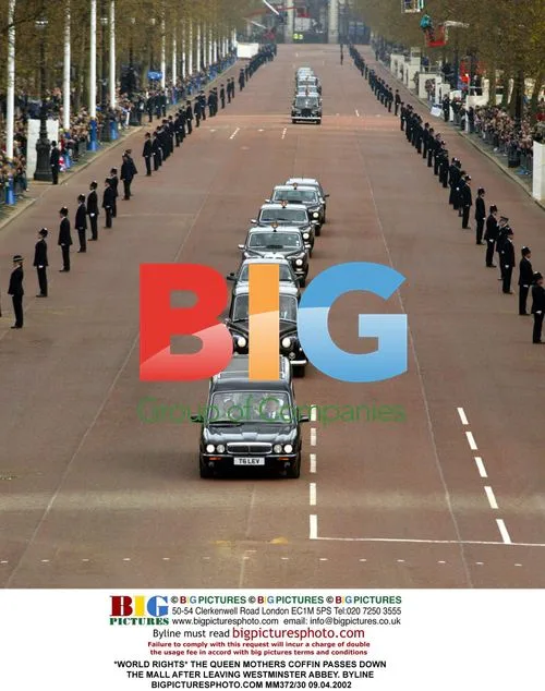 Queen Mother's Coffin Passes Down The Mall